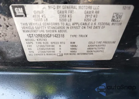 2016 GMC Sierra 2500Hd из США, поврежденный, VIN 1GT12RE83GF142318